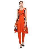 Orange printed rayon party wear kurtis