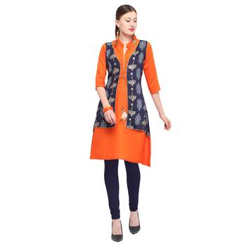 Orange printed rayon party wear kurtis 2
