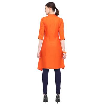Orange printed rayon party wear kurtis 4