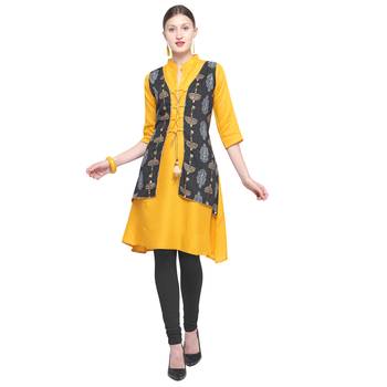 Yellow printed rayon party wear kurtis 1