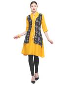 Yellow printed rayon party wear kurtis