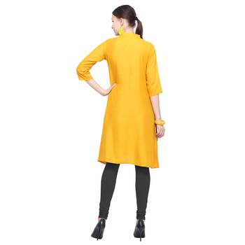 Yellow printed rayon party wear kurtis 4