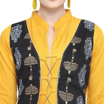 Yellow printed rayon party wear kurtis 5