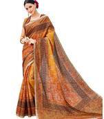 Light brown printed banarasi silk saree with blouse