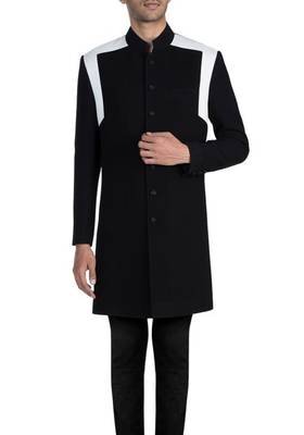 Black plain viscose rayon sherwani 1