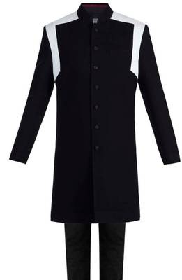 Black plain viscose rayon sherwani 2