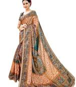 Multicolor printed banarasi silk saree with blouse
