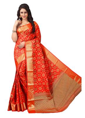 Orange woven silk blend saree with blouse 1