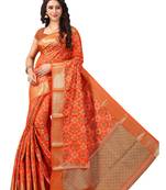 Orange woven silk blend saree with blouse