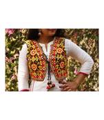 Yellow Base With Colorful Flower Kutch Embroidered Koti With Pompom Tassels