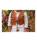 Orange Base With Colorful Flower Kutch Embroidered Koti With Pompom Tassels