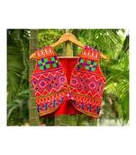 Red Base Rangoli Pattern Both Side Worked Kutch Embroidered Cotton Koti