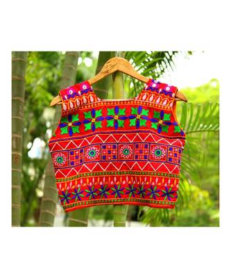 Red Base Rangoli Pattern Both Side Worked Kutch Embroidered Cotton Koti 2