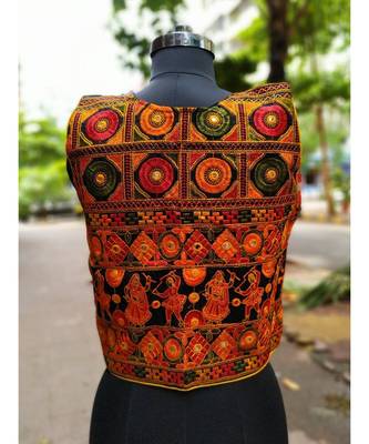 Dancing Navratri Humans Pattern Kutch Embroidered Foil Mirror Worked Long Koti 1