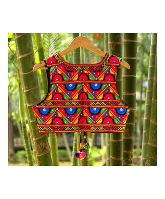 Black Base Multicolored Half Flower Pattern Short Cotton Kutch Embroidered Koti 2