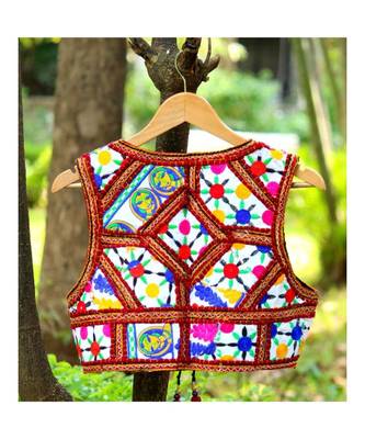 Banjara Style White Base Kutch Hand Embroidered Short Koti With Back Fully Embroidered 2
