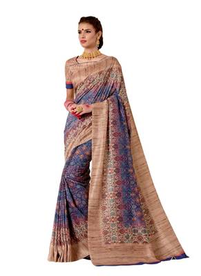 Violet printed tussar silk saree with blouse 1
