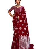 Red woven banarasi silk saree with blouse