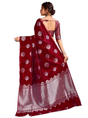 Red woven banarasi silk saree with blouse 2