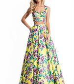 Multicolor Printed Satin Semi Stitched Lehenga