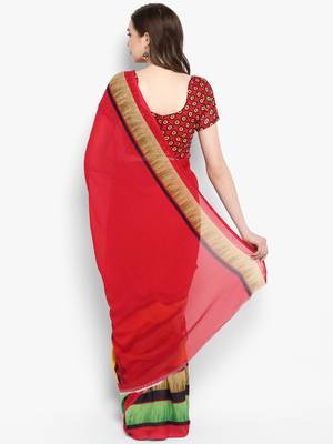 Blood red printed georgette saree with blouse 2