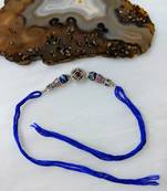 Tibetan Designer Silver Plated Blue Gemstone Multicolor Thread Rakhi For Brother