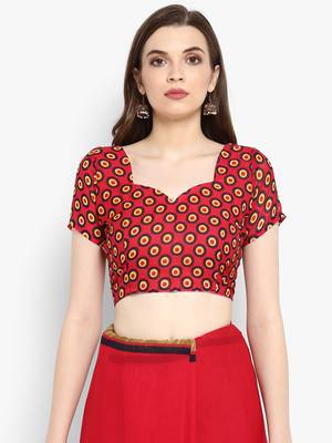 Blood red printed georgette saree with blouse 3