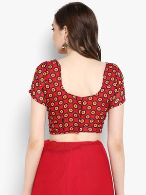Blood red printed georgette saree with blouse 4