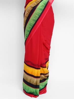 Blood red printed georgette saree with blouse 5