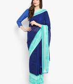 Navy blue printed georgette saree with blouse