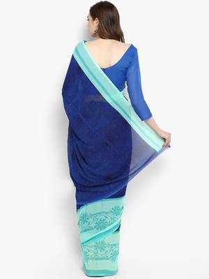 Navy blue printed georgette saree with blouse 2