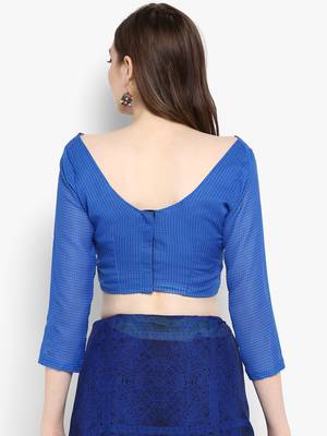 Navy blue printed georgette saree with blouse 4
