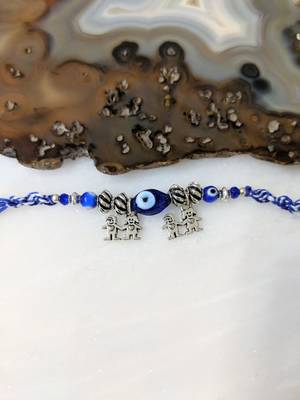 Navy Blue Evil Eye With Silver Beads Brother & Sister Pendant Multicolor Thread Rakhi For Men/Bhaiya/Bhabhi 1