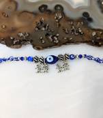 Navy Blue Evil Eye With Silver Beads Brother & Sister Pendant Multicolor Thread Rakhi For Men/Bhaiya/Bhabhi