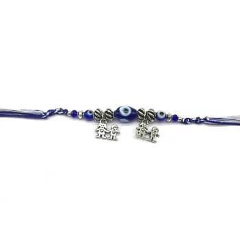 Navy Blue Evil Eye With Silver Beads Brother & Sister Pendant Multicolor Thread Rakhi For Men/Bhaiya/Bhabhi 2