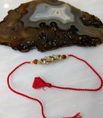 Kundan Designer Gold Plated Stone Rudraksha Beads Red Thread Rakhi For Brother