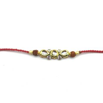 Kundan Designer Gold Plated Stone Rudraksha Beads Red Thread Rakhi For Brother 2