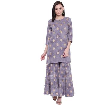Grey printed rayon kurta with palazzo 1