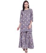 Grey printed rayon kurta with palazzo