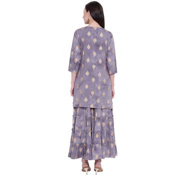 Grey printed rayon kurta with palazzo 2
