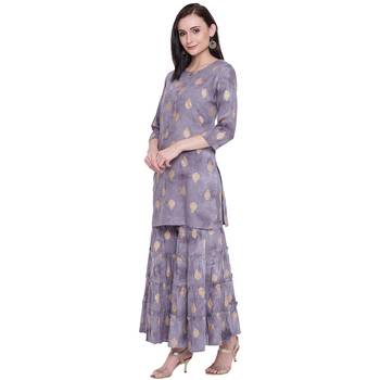 Grey printed rayon kurta with palazzo 3