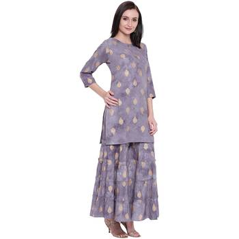 Grey printed rayon kurta with palazzo 4