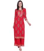 Red printed rayon kurta with palazzo