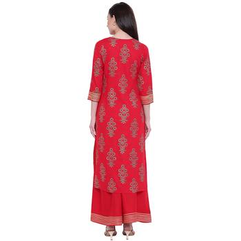 Red printed rayon kurta with palazzo 2