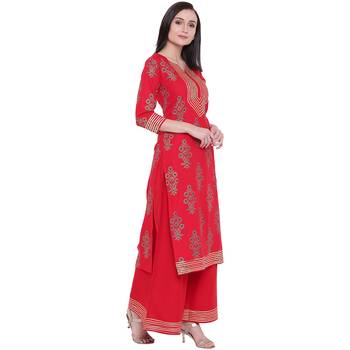 Red printed rayon kurta with palazzo 4
