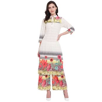 White printed cotton kurta with palazzo 1