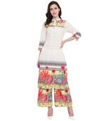 White printed cotton kurta with palazzo