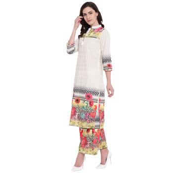 White printed cotton kurta with palazzo 3