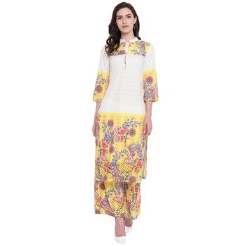 White printed cotton kurta with palazzo 3