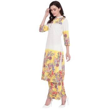 White printed cotton kurta with palazzo 4